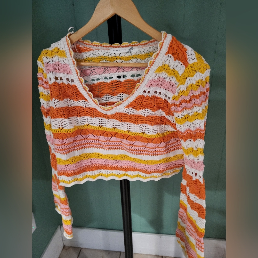 Altar'd State Multicolor Cropped Crochet Sweater, Altar'd State, Medium, Boho